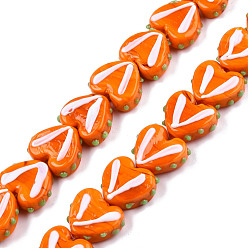 Coral Opaque Handmade Bumpy Lampwork Beads Strands, Heart, Coral, 14.5~15.5x17~18x6.5~7.5mm, Hole: 1.5mm, about 35pcs/strand, 19.49 inch(49.5cm)