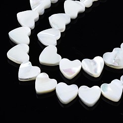White Natural Trochid Shell/Trochus Shell Beads Strands, Bleach, Heart, White, 10x10x3mm, Hole: 0.8mm, about 39~41pcs/strand, 15.55 inch~16.34 inch(39.5~41.5cm)