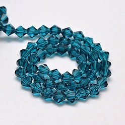 Steel Blue Imitate Austrian Crystal Bicone Glass Beads Strands, Grade AA, Faceted, Steel Blue, 3x3.5mm, Hole: 0.8mm, about 120~125pcs/strand, 14.8 inch