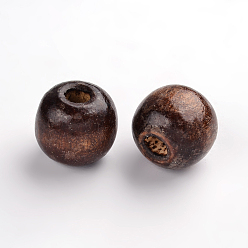 Кокосово-Коричневый Природных шарики древесины, круглые, окрашенные, кокосового коричневый, 14x16 мм, отверстия: 4 мм, о 800шт / 1000g