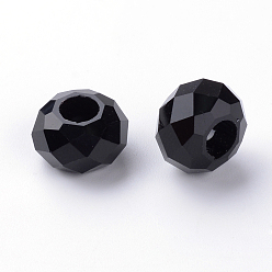 Black Glass European Beads, Large Hole Beads, No Metal Core, Rondelle, Black, 14x8mm, Hole: 5mm