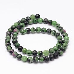 Ruby in Zoisite Natural Ruby in Zoisite Bead Strands, Round, 4mm, Hole: 1mm, about 95pcs/strand, 15.5 inch