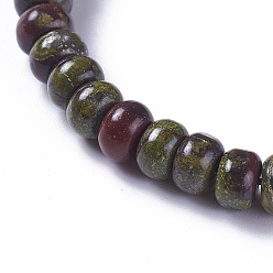 Sang De Dragon Nylon réglable bracelets cordon tressé de perles, avec perles de jaspe de sang de dragon naturel, 2-1/4 pouces ~ 2-7/8 pouces (5.8~7.2 cm)