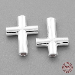 Silver 925 Sterling Silver Beads, Latin Cross, Silver, 14x10x2mm, Hole: 1mm