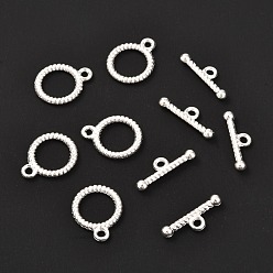 Silver Tibetan Style Alloy Toggle Clasps, Cadmium Free & Lead Free, Silver, Ring: 13x16mm, Bar :6x18mm, Hole: 2mm