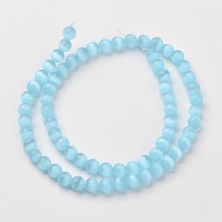 Sky Blue Cat Eye Beads, Round, Sky Blue, 6mm, Hole: 1mm, about 66pcs/strand, 15.5 inch