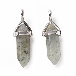Labradorite Natural Labradorite Pendants, Faceted, with Platinum Tone Brass Findings, Lead free & Cadmium Free, Bullet, 27~30x9~10x7~8mm, Hole: 4x3mm
