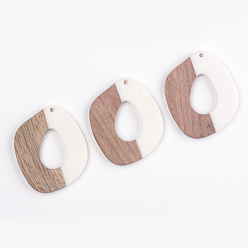 White Resin & Walnut Wood Pendants, Quadrangle, White, 47x38x3mm, Hole: 2mm