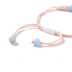 Bleu Ciel Foncé Perles de porcelaine bracelet de perles tressées pour fille femmes, avec pendentif en verre, bleu profond du ciel, diamètre intérieur: 5/8~ 3-1/8 pouce (1.5~7.9 cm)