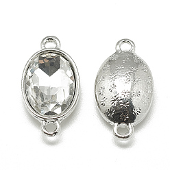 Clear Alloy Glass Links connectors, Faceted, Oval, Platinum, Clear, 22x12x6mm, Hole: 1.5mm