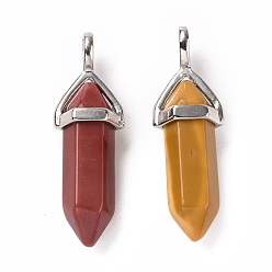 Mookaite Natural Mookaite Pendants, Faceted, with Platinum Tone Brass Findings, Lead free & Cadmium Free, Bullet, 27~30x9~10x7~8mm, Hole: 4x3mm