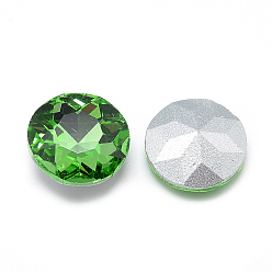Светло-зеленый Заостренные заднее стекло горный хрусталь кабошоны, с покрытием на задной стороне, граненые, плоско-круглые, светло-зеленый, 8x3.5 мм