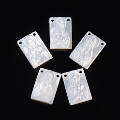 White Shell Natural White Shell Pendants, Religion, Rectangle with Virgin Mary, 11.5x8x2.5mm, Hole: 1mm