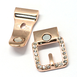Light Gold Alloy Rhinestone Magnetic Clasps with Glue-in Ends, Buckle, Light Gold, 38x23.5mm, Half Hole: 3x16mm