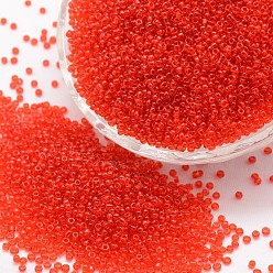 Red 15/0 Glass Seed Beads, Grade A, Round, Transparent Colours, Red, 1.3~1.5mm, Hole: 0.5mm, about 75000pcs/pound