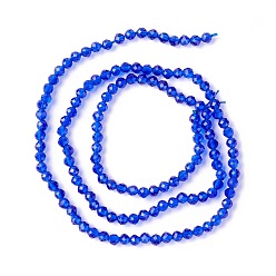 Bleu Chapelets de perles en verre transparentes  , facette, ronde, bleu, 3mm, Trou: 0.8mm, Environ 127~139 pcs/chapelet, 14.09~14.53 pouce (35.8~36.9 cm)