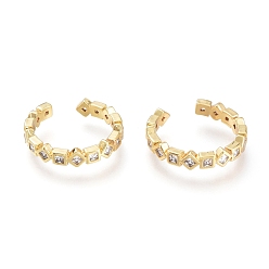 Золотой Латунные кольца из манжеты с прозрачным цирконием, открытые кольца, долговечный, квадрат с ромбом, золотые, размер США 7 (17.3 мм)
