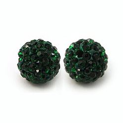 Emerald Polymer Clay Rhinestone Beads, Grade A, Round, PP15, Emerald, 10mm, Hole: 1.8~2mm, 6 Rows Rhinestone, PP15(2.1~2.2mm)
