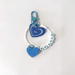 Озёрно--синий Брелок с акриловой подвеской куб и сердце, с полиэстеровым шнуром и окрашенными распылением алюминиевыми выводами, Плут синий, 11 см