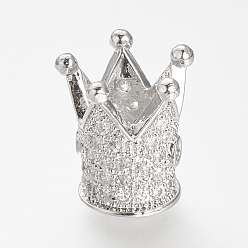 Platinum Brass Micro Pave Cubic Zirconia Beads, Cadmium Free & Lead Free, Crown, Platinum, 12x10mm, Hole: 1~5mm