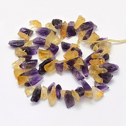 Other Quartz Rough Raw Natural Citrine and Amethyst Beads Strands, Nuggets, 12~24x3~12x6~9mm, Hole: 1mm, 15.3 inch(38.9cm)
