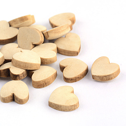 PapayaWhip Unfinished Wood Beads, Natural Wooden Beads, No Hole, Heart, PapayaWhip, 9.5x10x4mm