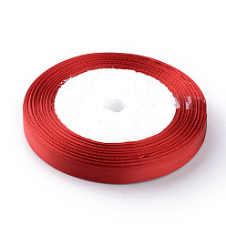 Rouge Ruban de satin simple face haute densité, Ruban polyester, ruban de noël, rouge, 3/8 pouce (9~10 mm), environ 25 yards / rouleau, environ 10 rouleaux / groupe