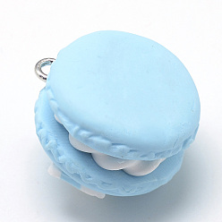 Pale Turquoise Handmade Polymer Clay Pendants, Macarons with Bowknot, Pale Turquoise, 28~30x25~26x16~21mm, Hole: 2mm