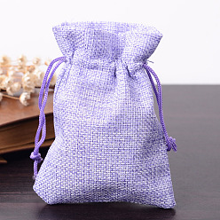 Medium Purple Polyester Imitation Burlap Packing Pouches Drawstring Bags, for Christmas, Wedding Party and DIY Craft Packing, Medium Purple, 12x9cm