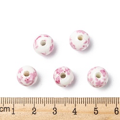 Pearl Pink Handmade Printed Porcelain Beads, Round, Pearl Pink, 10mm, Hole: 3mm