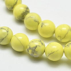 Yellow Natural Howlite Beads, Dyed, Round, Yellow, 8mm, Hole: 1mm, about 47pcs/strand, 15.5 inch