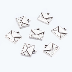 Antique Silver Tibetan Style Alloy Mail Charms, Lead Free and Cadmium Free, Mail Charms, Antique Silver, 15x14.5x2mm, Hole: 1.5mm