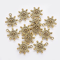 Antique Golden Tibetan Style Alloy Pendants, Ship's Wheel, Cadmium Free & Nickel Free & Lead Free, Antique Golden, 23x19x3.5mm, Hole: 2mm