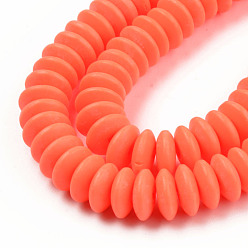 Orange Red Handmade Polymer Clay Beads Strands, Flat Round, Orange Red, 8.5~9x3.5mm, Hole: 1.6mm, about 112pcs/strand, 15.75 inch~16.14 inch(40~41cm)
