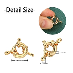 Real 18K Gold Plated Brass Spring Ring Clasps, with Bail Beads/Tube Bails, Nickel Free, Real 18K Gold Plated, 11.5mm, Hole: 2.5mm, 10set/box