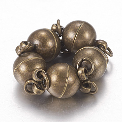 Bronze Antique Fermoirs magnétiques en laiton avec passants, avec des anneaux de saut ouverts, sans nickel, ronde, bronze antique, 14x8mm, Trou: 2mm