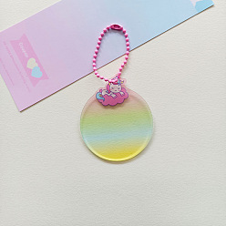 Licorne Ébauches de porte-clés pendentif disque de bricolage acrylique progressif, avec des chaînes à boules de couleurs aléatoires, plat rond, motif de licorne, 5 cm