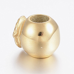 Doré  304 acier inoxydable perles européennes, paramètres de strass perle, ronde avec le coeur, Perles avec un grand trou   , or, s'adapter pour 1 mm strass, 12x10x10.5 mm, Trou: 5mm