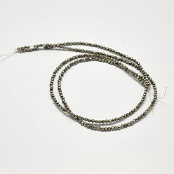 Pyrite Natural Pyrite Round Beads Strands, Faceted, Grade A, 2mm, Hole: 0.45mm, about 200pcs/strand, 16 inch