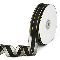 Black Solid Color Organza Ribbons, Golden Wired Edge Ribbon, for Party Decoration, Gift Packing, Black, 1"(25mm), about 50yard/roll(45.72m/roll)