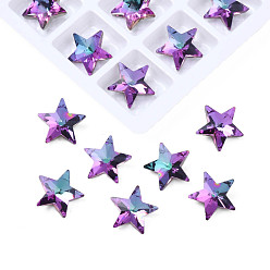 Medium Orchid Glass Rhinestone Cabochons, Nail Art Decoration Accessories, Faceted, Star, Medium Orchid, 9.5x10x4.5mm