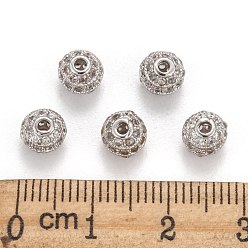 Platinum Brass Cubic Zirconia Beads, Round, Platinum, 6mm, Hole: 1.5mm