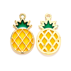 Gold Alloy Pendants, with Epoxy Resin, Cadmium Free & Lead Free, Pineapple, Golden, Gold, 27.5x16.5x1.5mm, Hole: 2mm