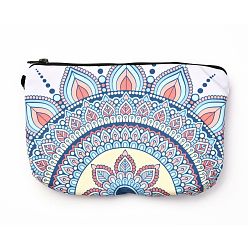 Aqua Polyester Tarp Zip Cosmetic Pouches, Rectangle with Flower Pattern, Aqua, 14.4x21.7x2.1cm