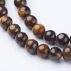 Tiger Eye Gemstone Strands, Grade, Round, Tiger Eye, about 6mm in diameter, 65 beads per strand hole:about 0.8mm, about 15-16 inch