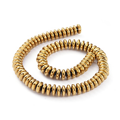 Golden Plated Electroplate Non-magnetic Synthetic Hematite Heishi Beads Strands, Flat Round/Disc, Golden Plated, 8x3mm, Hole: 1mm, about 76pcs/strand, 10 inch