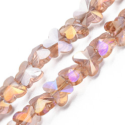 BurlyWood Electroplate Transparent Glass Beads Strands, AB Color Plated, Faceted, Butterfly, BurlyWood, 8x10x6mm, Hole: 1mm, about 100pcs/strand, 28.74 inch(73cm)