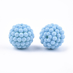 Sky Blue Rubberized Style Acrylic Beads, Berry Beads, Combined Beads, Round, Sky Blue, 12x11.5mm, Hole: 1.6mm, about 790pcs/500g