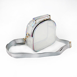 Argent Sac à bandoulière transparent au laser, mini sac à dos à bandoulière en pvc, avec poignée en cuir pu, pour femmes filles, argenterie, 17.5x17.5x7 cm