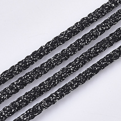 Noir Cordons tressés en polyester, avec cordon métallique, noir, 4x3mm, environ 32.8 yards (30m)/rouleau